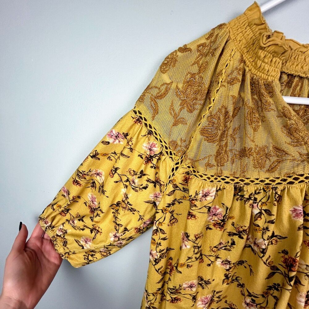 Sundance Florence Bloom Yellow Floral Blouse Cotton Top Balloon Sleeves Lace S - Picture 5 of 11
